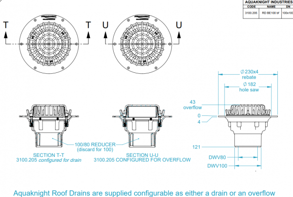Aqua Roof Drain Bottom Exit Multi 100mm/80mm - Image 2