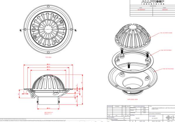 100mm Cast Bronze Domed Roof Drain with Clamp Ring - Image 2