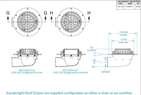 Aqua Roof Drain Side Exit 80mm - Image 2
