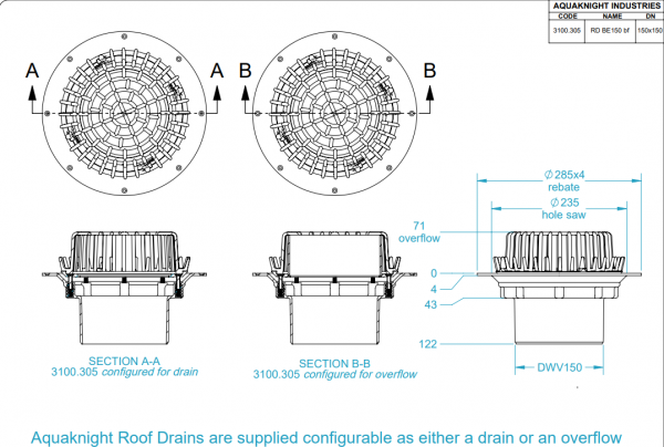 Aqua Roof Drain Bottom Exit Multi 150mm - Image 2