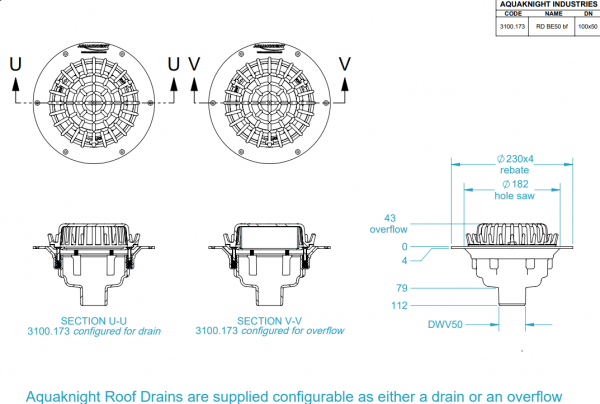 Aqua Roof Drain Bottom Exit 50mm - Image 2