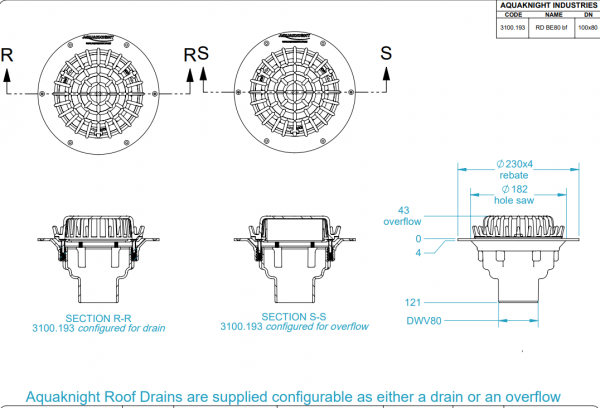 Aqua Roof Drain Bottom Exit 80mm - Image 2