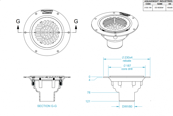 Aqua Deck Drain SS Flat Top Bottom Exit 80mm - Image 2