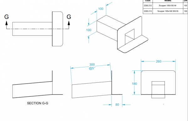 Aluminium Scupper 100mm x 100mm - Image 2