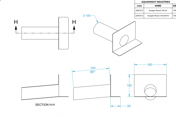 Aluminium Scupper Round 100mm - Image 2