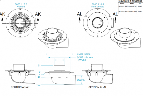 Aqua Down Pipe Side Exit Vented Big Flange 80mm - Image 2