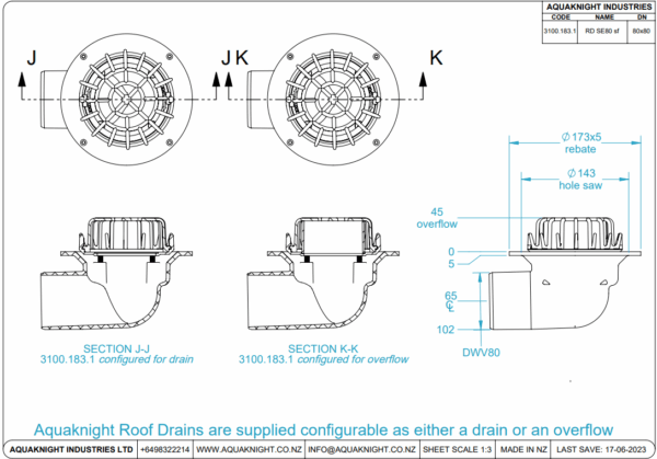 Aqua Roof Drain Side Exit Small Flange 80mm - Image 2