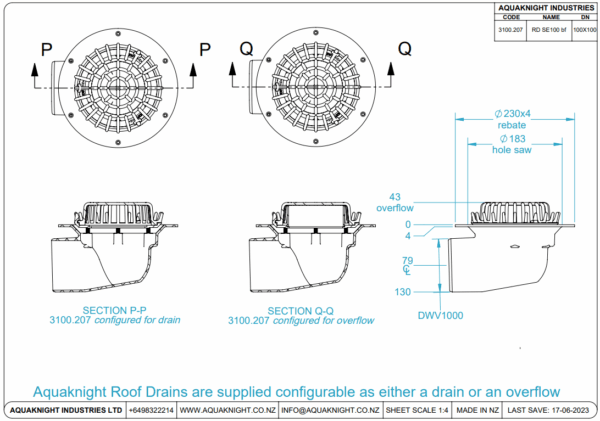 Aqua Roof Drain Side Exit Big Flange 100mm - Image 2